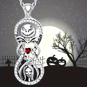 Necklace Nightmare Before Christmas Jack & Sally Rhinestones Disney Love Crystal
